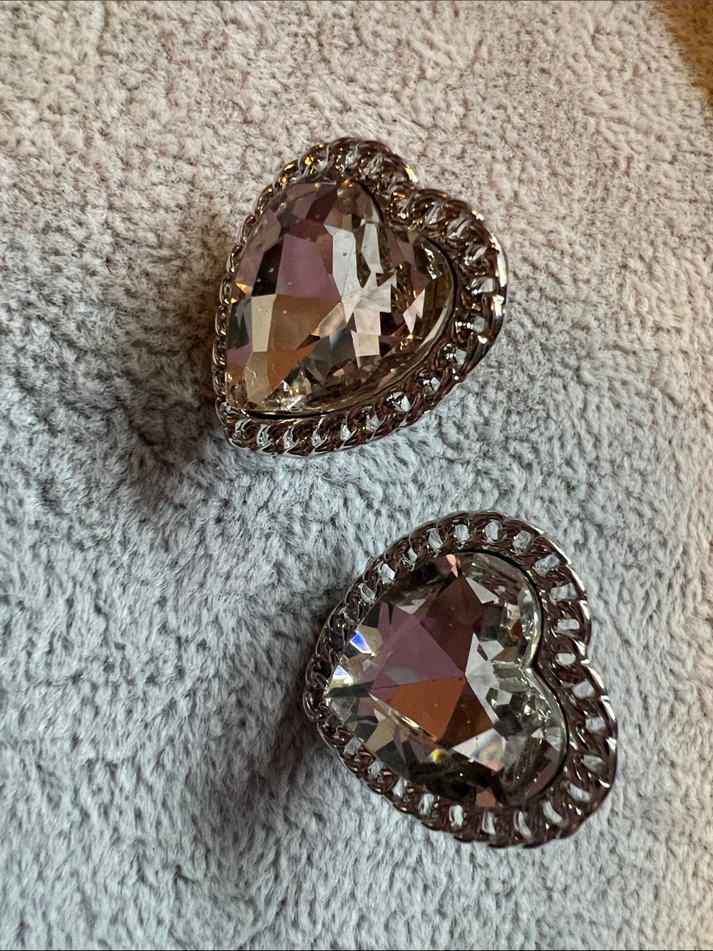 Clear Crystal Heart Stud Earrings in Silver Tone